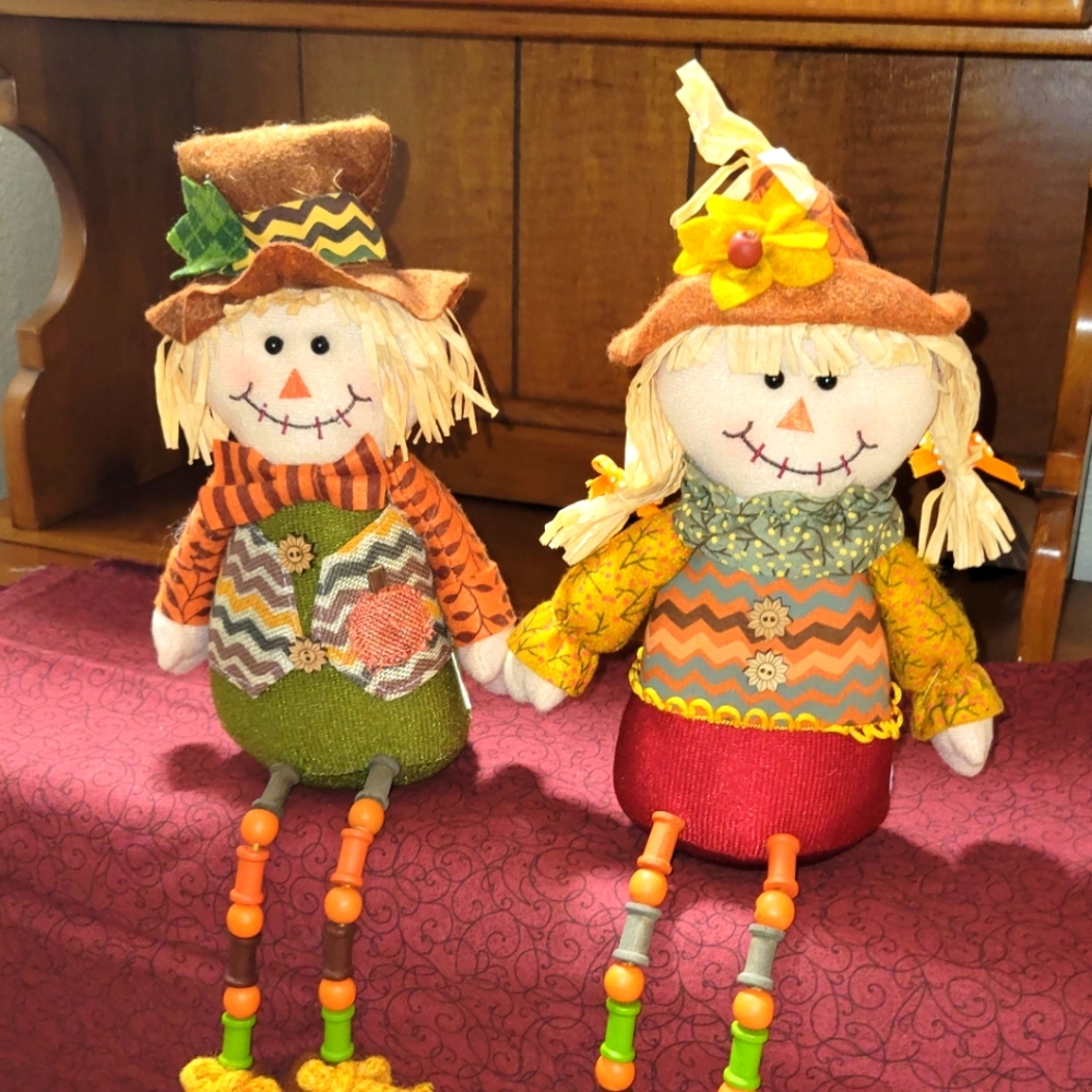 Autumn Scarecrow Boy and Girl Shelf Sitters Set of 2